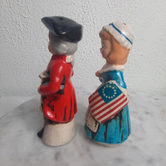 Vtg Enesco Porcelain Salt Pepper Shakers Betsy Ross Thomas Jefferson Patriotic - Picture 5 of 8